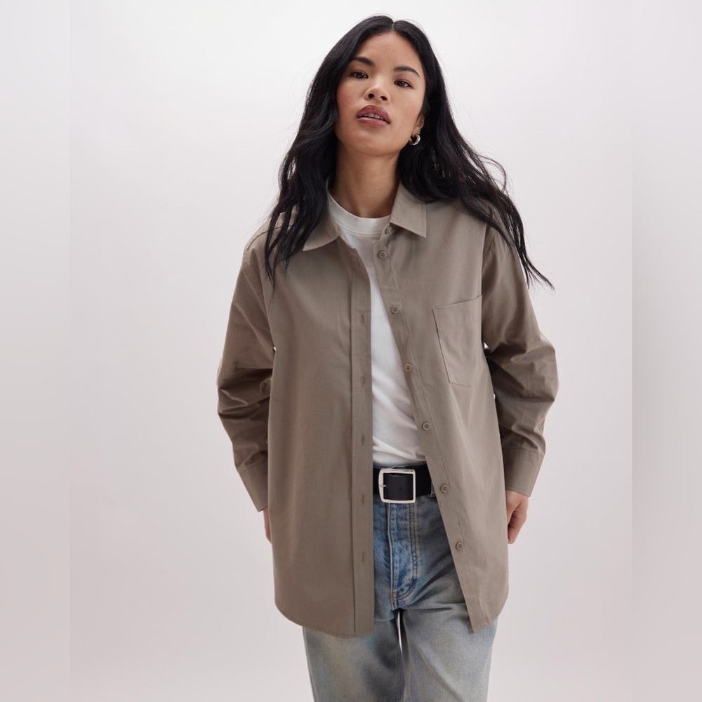 RicherPoorer Venice Button Up Shirt in Warm Grey, Size L